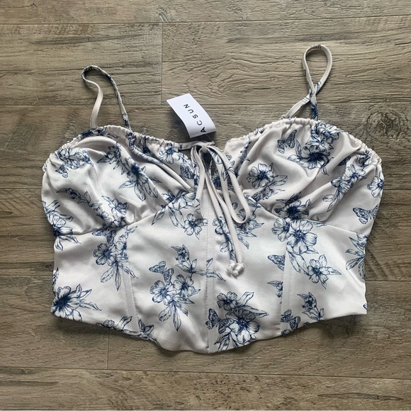 PacSun Tops - Pacsun Satin Floral Bustier Smocked Top